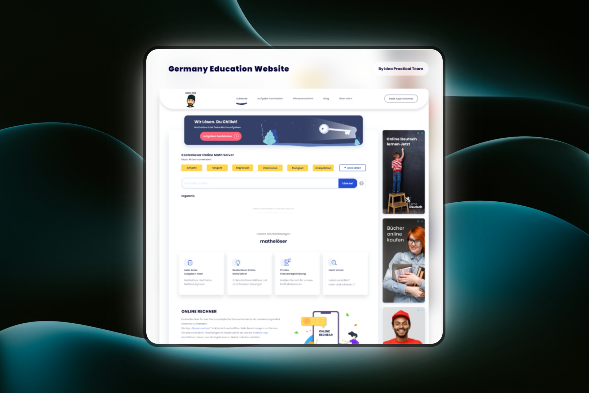 طراحی وب سایت آموزش و محاسبات ریاضی به صورت آنلاین | سفارش از کشور آلمان